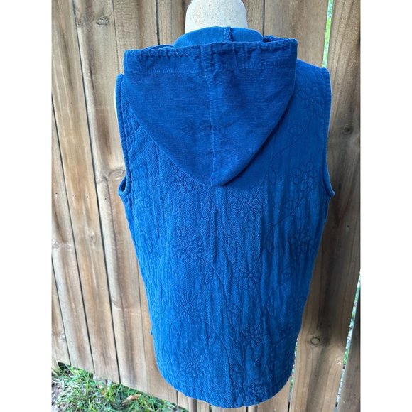 FOCUS USA Flower QUILTED Blue GAUZE Corduroy HOODED VEST L - Picture 6 of 7